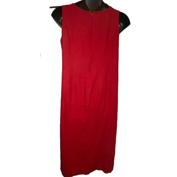 Halmode Petite Red Linen Rayon Maxi Size 14 Sleeveless Dress Side Slit - Picture 2 of 13